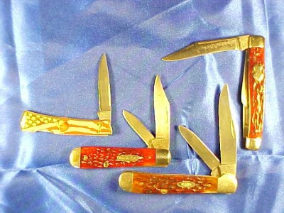 3 Case knives/ Utica Kutmaster stock may be a salesmen's sample? Different colored scales front / back?