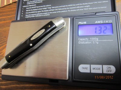 On the digital scale...pre-work, it weighs 1.32 oz