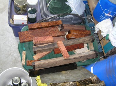 Incoming Palander, Ziricote, Camphor Burl, Thuya Burl, Amboyna Burl, and Blackwood with some spalted Maple ready for dying.
