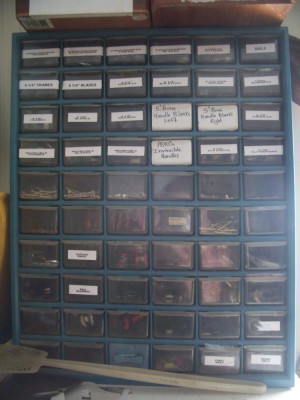 I also have several of these that were given to me about a year ago. most were full of screws, bolts, nuts and other hardware but the empty ones i have been using for knife part storage