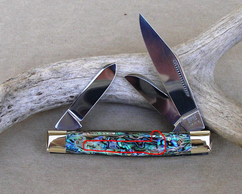 Laminated Heart Abalone on a Bulldog Square Bolster Stockman