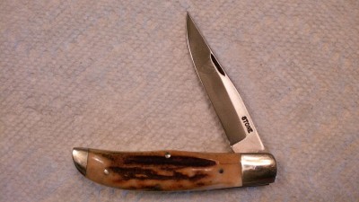 G.W. Stone custom stag folder, mark side open