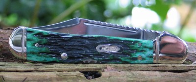 Jigged Bermuda Green Bone Copperlock w/ Worked backspring &amp; blade / fluted bolsters . . . 2006-2007 Fifth Release