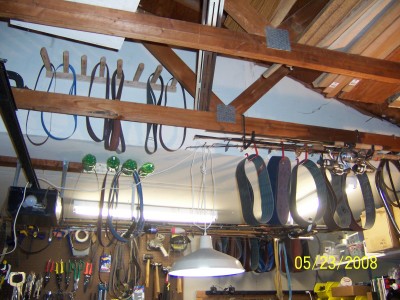 Here is some overhead storage. Unfortunately the garage door gets in the way when open.
