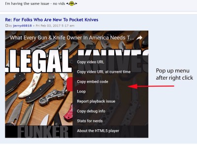 Screen capture showing right click context menu