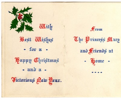 This is the message in the Christmas card. He was to serve for three years untill 1917 when he was badly wounded and returned to England on a hospital ship. he survived into his 60's and I have fond memories of him from when I was a small child.