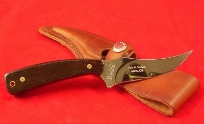 A Schrade Sharpfinger in Wenge wood handles &amp; mosaic pins.