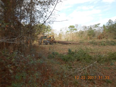 Skidder pulling "junk" to the chipper.