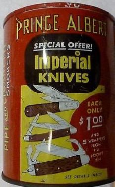A rarely seen (by me) large round PA tin with knife offer.