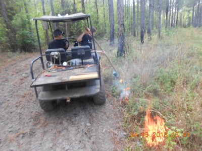 Riding along and setting a fire every 6-8 feet