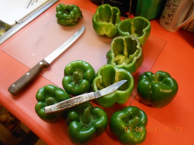 Peppers with my Case butcher knife and my SS Case 6275 Moose I use when I do the cookin'.