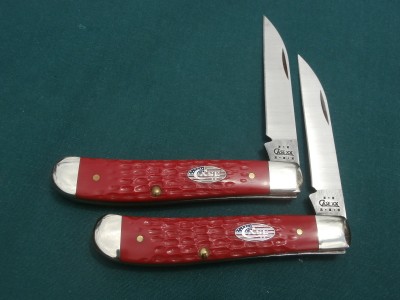 2002 Case 6107 Jigged Red Delrin Wharncliffe Mini Trapper w/ Stars &amp; Stripes Shield