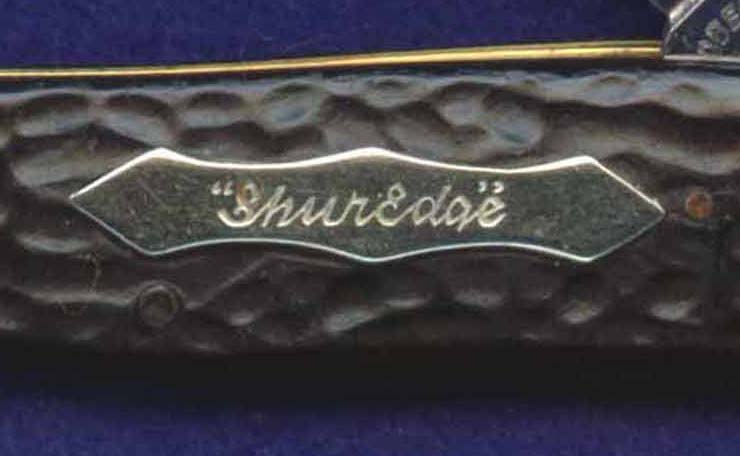 Robeson knives stamped, "Demonstrator" on the master blade most often had this nice ShurEdge shield. These knives almost always had rough black handles. I've seen them with bone handles, but I'm not sure they were original.