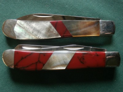 2013 Case 6107W &amp; 2017 Case 3207 SS Customized w/ Black Lip Pearl &amp; Red Jasper
