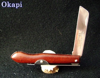 Okapi Biltong Folding Slipjoint Knife Wood 1055 - Open Labeled.JPG