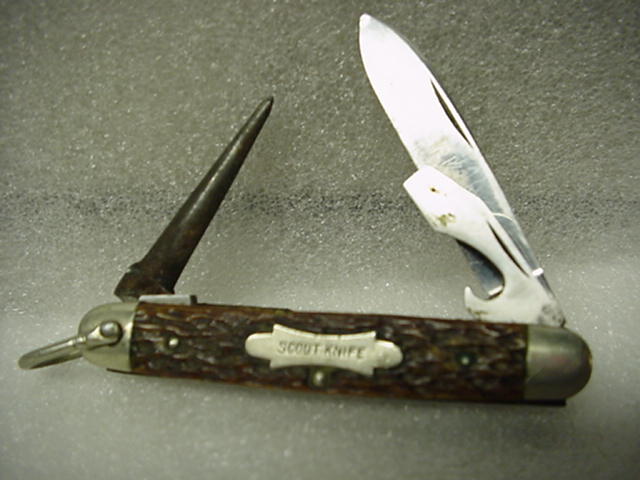 Stainless Cut. Co., 4-bld., Bone, Non Official, Blade Etched &quot;Scout Knife&quot;
