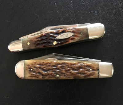 1979 Case #6383 Swell Center Whittler with CV &amp; bone &amp; 1946-1950 Camillus #12 Swell End Jack with carbon &amp; bone