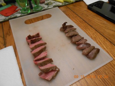 Left over, cold sliced, lightly salted venison chops.