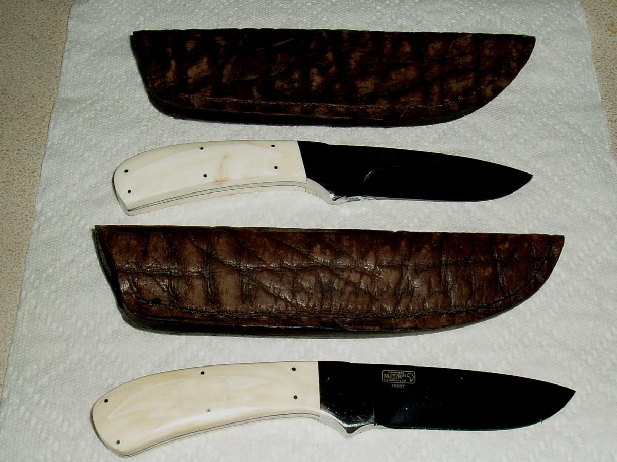 Wart Hog Ivory Handle Drop Point with Cape Water Buffalo Sheaths