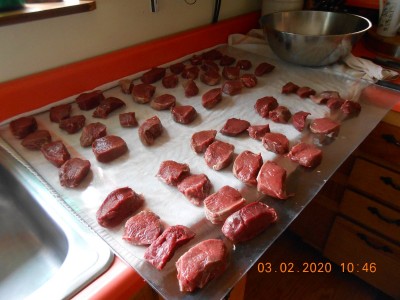 001.JPG (234.22 KiB) Viewed 1719 times Boneless venison chops ready for packaging and vaccuming. Nothing but pure, wonderful, wild meat! No bone, no sinew, no silver skin, just good healthy red meat, all cut and trimmed with a knife. No offence intended to any vegans who might see this.