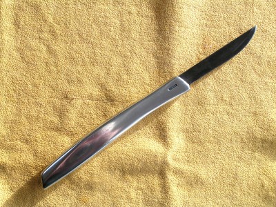 This is a Main side view. You will notice the stamp depth, its proximity to the tang, It is my belief this is the first miming production run. Maybe late 1945, possibly on into 1946.