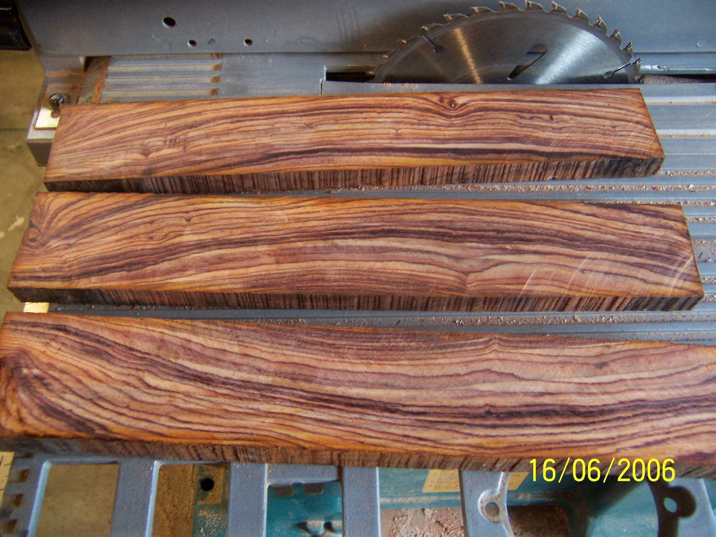 You can see this wood is much lighter when it is freshly cut.  It does get darker with exposure to the air.