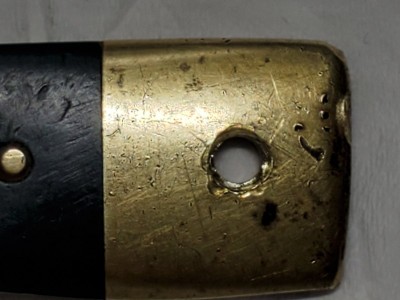 Close up of bolster and pivot hole on handle without name plate.