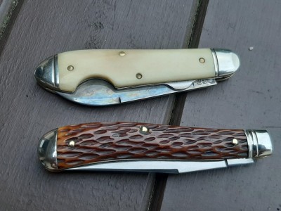 Northfield smooth ivory bone EZO #85 - Schrade 294 trapper peach seed