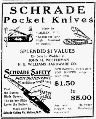 Nice Schrade Pocket Knives &amp; Safety Push-Button Knife Ad.