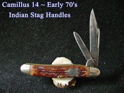 Camillus 14 ~ Early 70's - Indian Stag Delrin Handles - Labeled.JPG