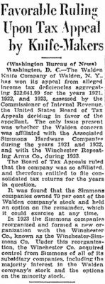 Walden Knife Company<br />Simmons Hardware Company<br />Winchester Repeating Arms Company<br />Winchester Simmons Company mentioned.
