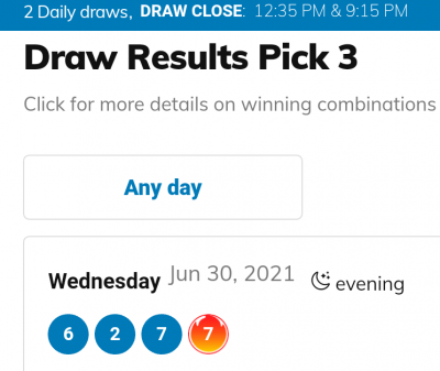 JUNE - Winning pick three (evening) 6-2-7
