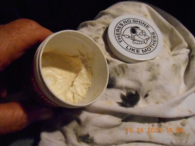 An old soft tee-shirt, Mothers and the black marks are the residue from the nickle silver bolsters.
