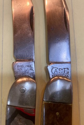 Imperial High pull blade (nail nick toward back of blade) lacks swedge (top grind). Plus Imperial toothpick blades have distinctive, deep angular choil. Cases are shallow and round.