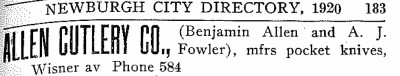 Allen Cutlery Company-<br />1920 Directory Listing.