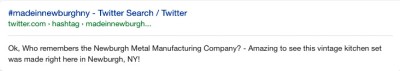 Picture #3 - A Twitter reference to<br />"The Newburgh Metal Manufacturing Company."<br />What Exactly Is In The Mentioned Kitchen Set?
