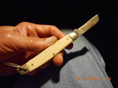 Kutmaster Florist knife with a bail/shackle.  Looks like the handles are "waterfall Ivory".