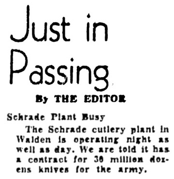 Schrade Cutlery Plant Mentioned.<br />30,000,000 X 12 = 360,000,000 Knives.