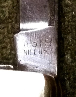 The Main Blade Front Tang Stamp.<br />ULSTER (over) KNIFE U.S.A.