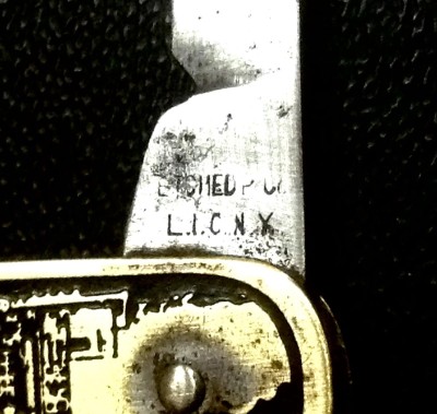 The Main Blade Front Tang Stamp.<br />"ETCHED P. CO. (over) L.I.C.N.Y."