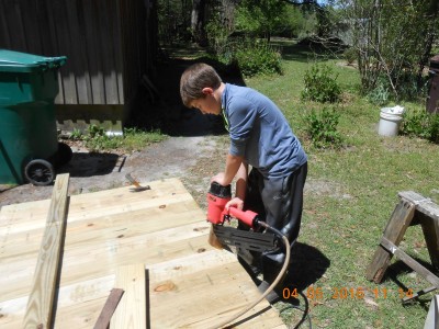 Nailing down the 2X6 floor.