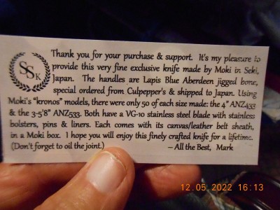 This nice card greeted me when I opened the box
