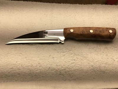 Wharncliff Fixed blade with Stabilized Afzelia Burl Wood Handles