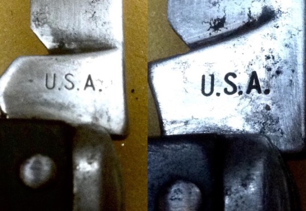 Left - The Secondary Blade Front Tang Stamp.<br />Right - The Main Blade Front Tang Stamp.