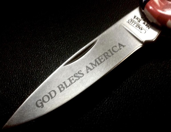 The Main Blade Front Etch.<br />CAMILLUS 907F-&quot;Ol' Glory&quot; Series<br />Pocket Knife #14.