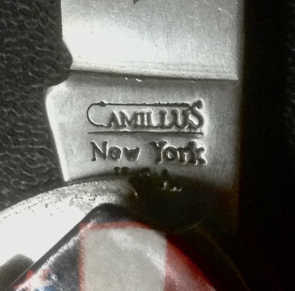 The Main Blade Front Tang Stamp.<br />CAMILLUS 327F-&quot;Ol' Glory&quot; Series<br />Pocket Knife #19.
