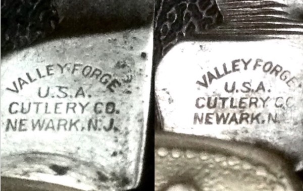 Left - The Secondary Blade Front Tang Stamp.<br />Right - The Tool Back Tang Stamp.