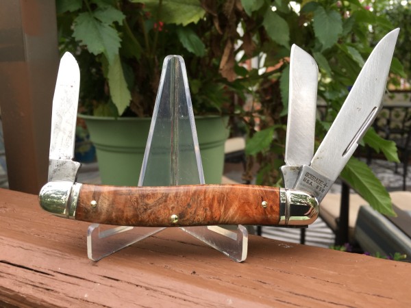 Schrade 858 Lumberjack with Stabilized, Dyed, Buckeye Burl Handles