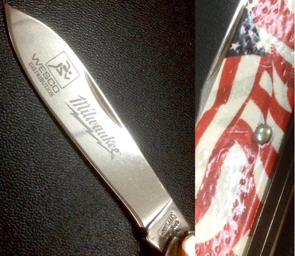 Left - The Main Blade Etch.<br />Right - The Main Handle Side &quot;DURA-TOOL&quot;<br />CAMILLUS 327F-&quot;Ol' Glory&quot; Series<br />Pocket Knife #25.