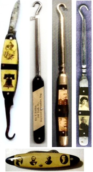 The "photograph of buttonhooks similar to yours."<br />Bottom - The Main Handle Side.<br />Left - The Other Handle Side.<br />I Do NOT Own This Particular Buttonhook Pocket Knife.<br />I Wonder If There Is A Tang Stamp Or Stamps?